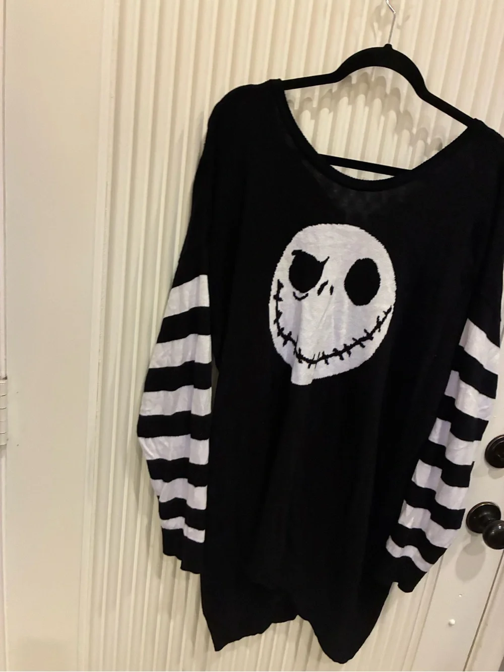 Disney Black and White Jack Skellington Striped Sleeve Sweater Sz: 2